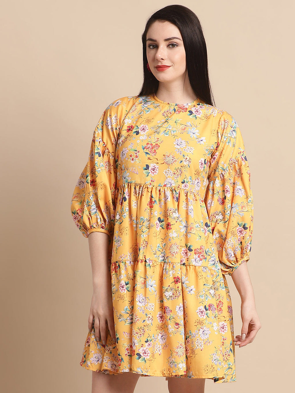 Jainish Women's Yellow Printed A-Line Dress - Distacart