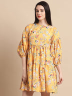 Jainish Women's Yellow Printed A-Line Dress - Distacart