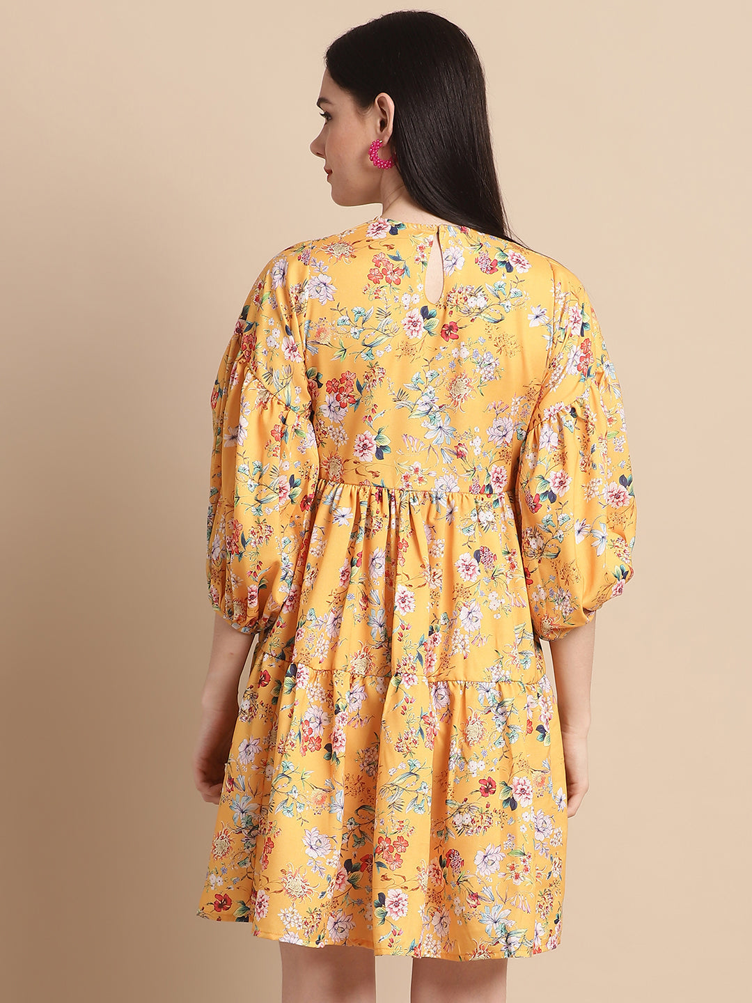 Jainish Women's Yellow Printed A-Line Dress - Distacart