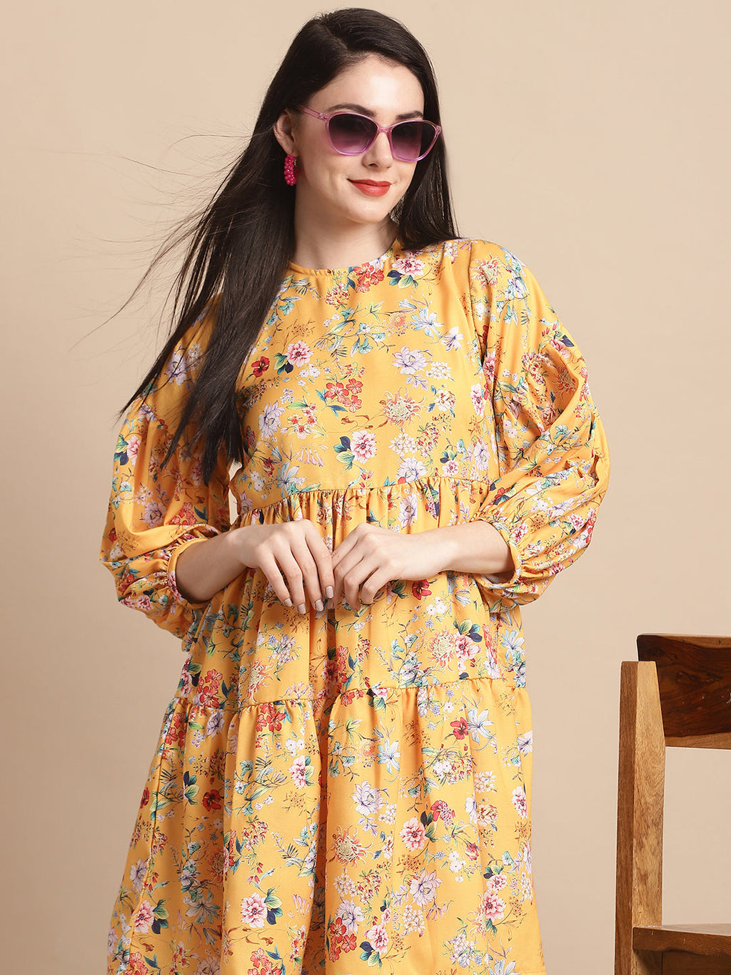 Jainish Women's Yellow Printed A-Line Dress - Distacart