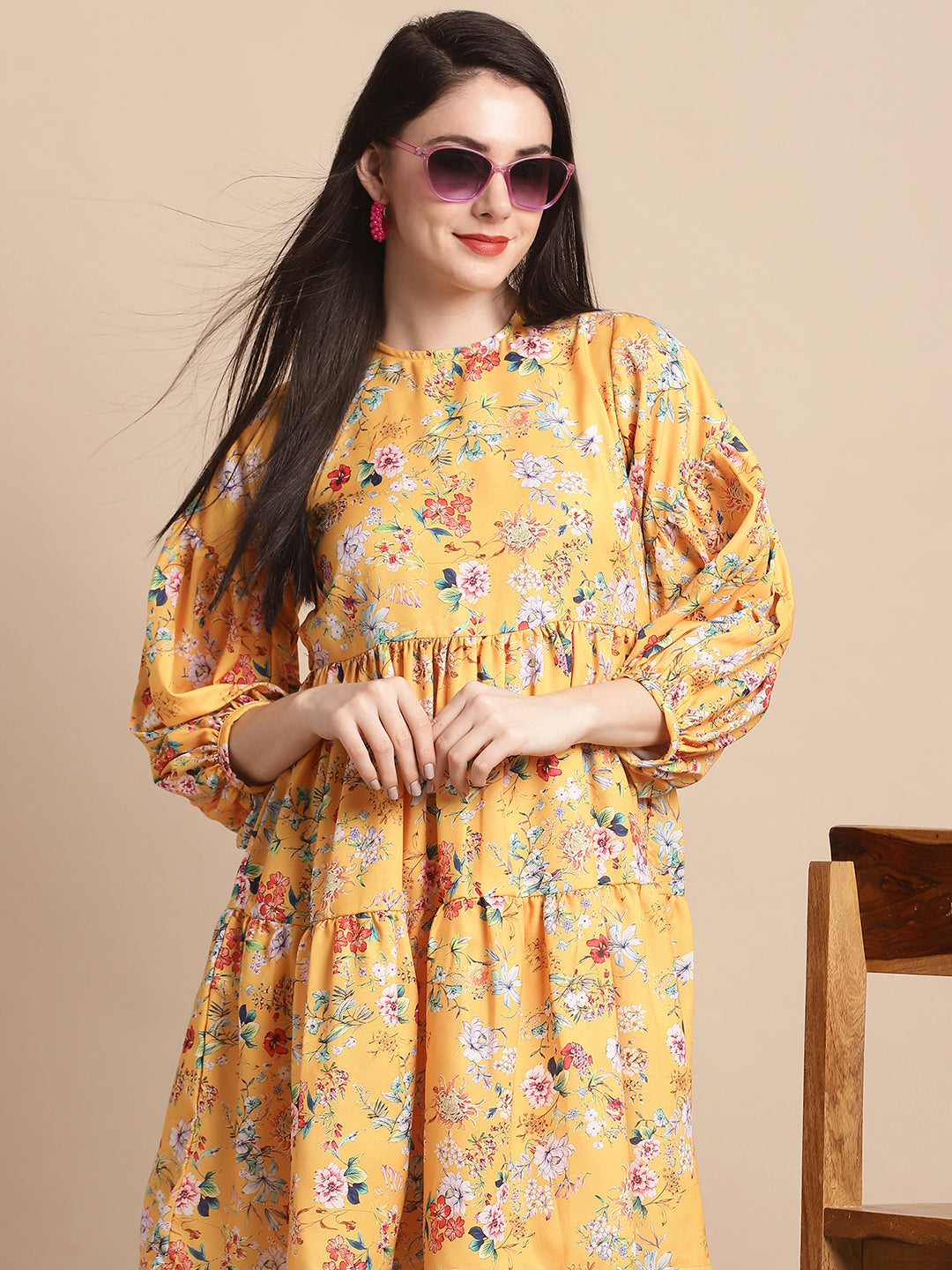 Jainish Women's Yellow Printed A-Line Dress - Distacart