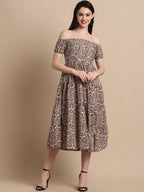 Jainish Women's WoBrown Printed off-Shoulder Dress - Distacart
