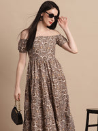 Jainish Women's WoBrown Printed off-Shoulder Dress - Distacart