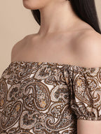 Jainish Women's WoBrown Printed off-Shoulder Dress - Distacart