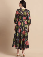 Jainish Women's WoBlack Floral Printed A-line Dress With Belt - Distacart