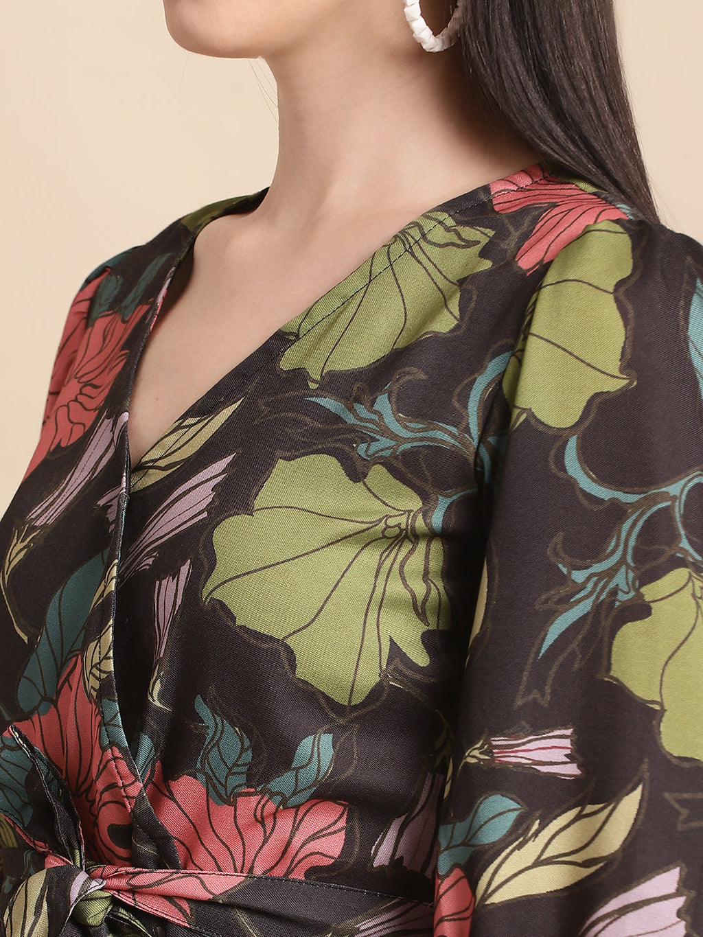 Jainish Women's WoBlack Floral Printed A-line Dress With Belt - Distacart