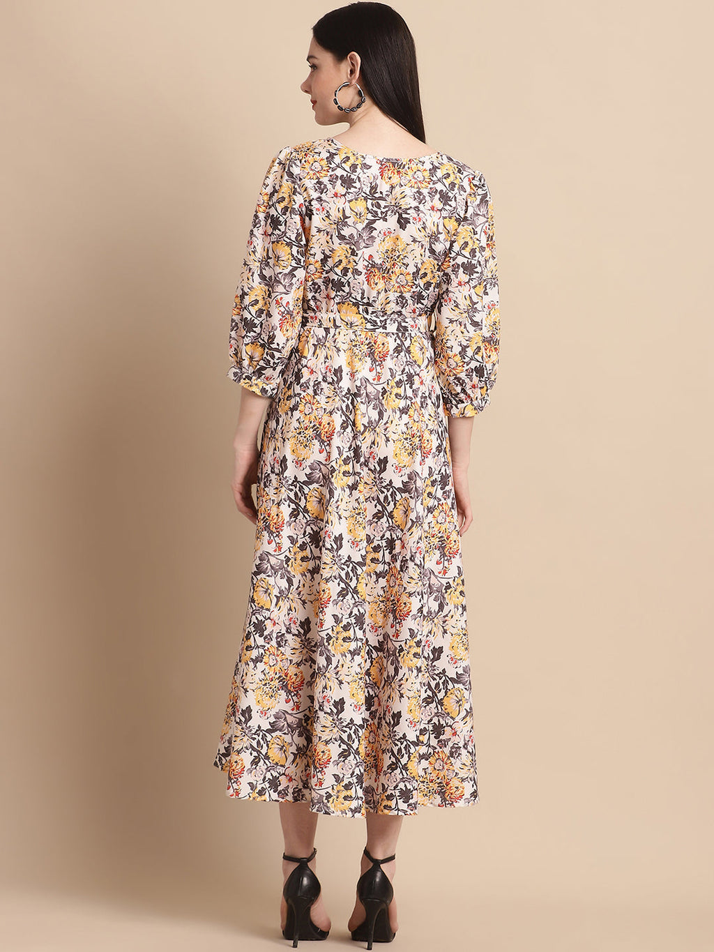 Jainish Women's WoOff-White Floral Printed A-line Dress With Belt - Distacart