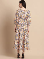 Jainish Women's WoOff-White Floral Printed A-line Dress With Belt - Distacart