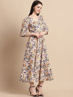 Jainish Women's WoOff-White Floral Printed A-line Dress With Belt - Distacart