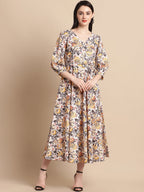 Jainish Women's WoOff-White Floral Printed A-line Dress With Belt - Distacart