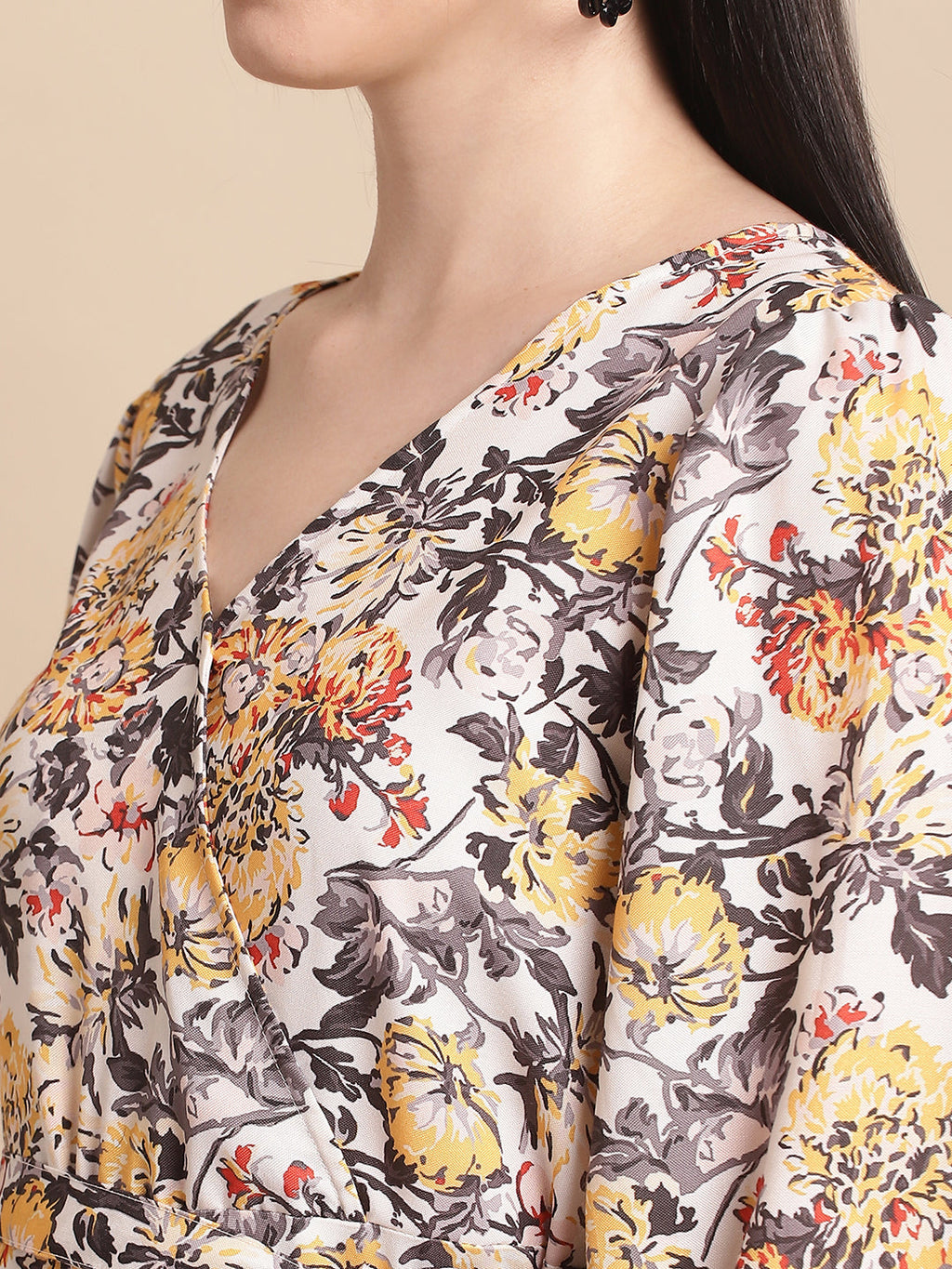 Jainish Women's WoOff-White Floral Printed A-line Dress With Belt - Distacart