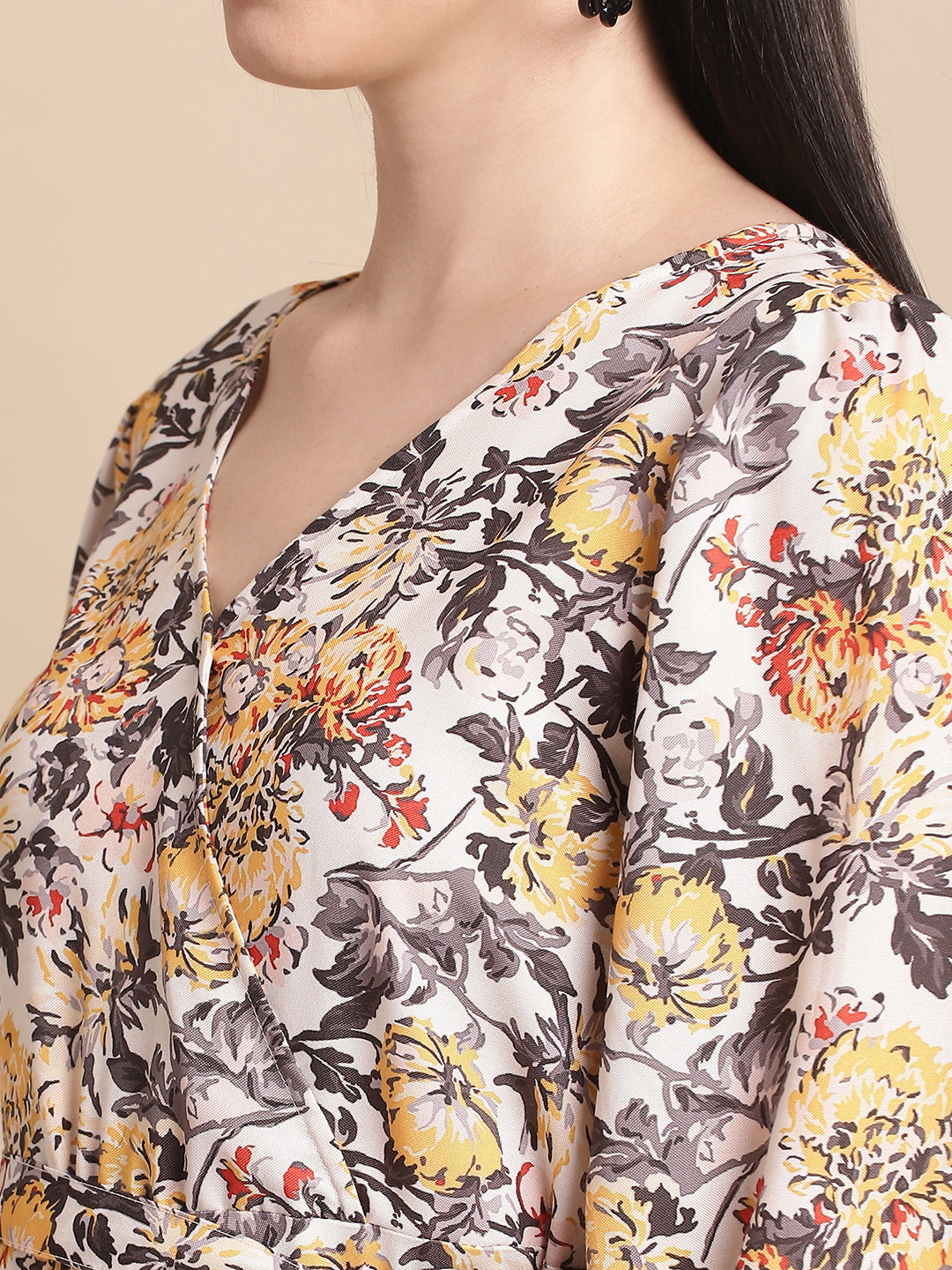 Jainish Women's WoOff-White Floral Printed A-line Dress With Belt - Distacart