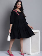 Jainish Women's WoBlack Floral Embroidered A-line Dress - Distacart