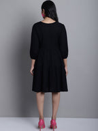 Jainish Women's WoBlack Floral Embroidered A-line Dress - Distacart