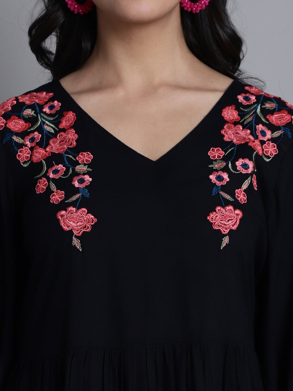 Jainish Women's WoBlack Floral Embroidered A-line Dress - Distacart