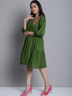 Jainish Women's WoGreen Floral Embroidered A-line Dress - Distacart