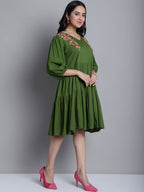 Jainish Women's WoGreen Floral Embroidered A-line Dress - Distacart