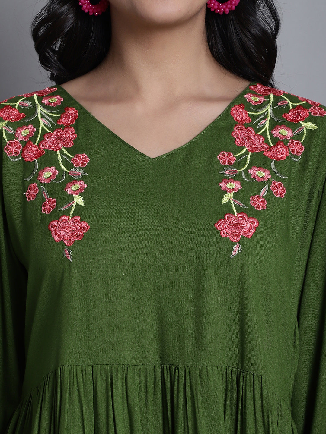 Jainish Women's WoGreen Floral Embroidered A-line Dress - Distacart