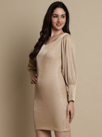 Jainish Women's Shimmer Puff Sleeves bodycon dress - Beige - Distacart