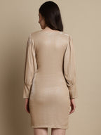 Jainish Women's Shimmer Puff Sleeves bodycon dress - Beige - Distacart