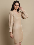 Jainish Women's Shimmer Puff Sleeves bodycon dress - Beige - Distacart