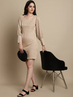 Jainish Women's Shimmer Puff Sleeves bodycon dress - Beige - Distacart