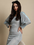 Jainish Women's Shimmer Puff Sleeves bodycon dress - Blue - Distacart