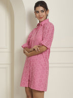 Indian Needle Women's Embroidered Cotton Dress - Pink - Distacart