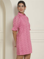Indian Needle Women's Embroidered Cotton Dress - Pink - Distacart