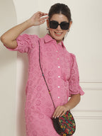 Indian Needle Women's Embroidered Cotton Dress - Pink - Distacart