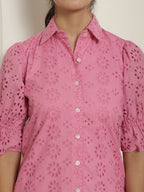 Indian Needle Women's Embroidered Cotton Dress - Pink - Distacart