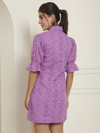 Indian Needle Women's Embroidered Cotton Dress - Purple - Distacart