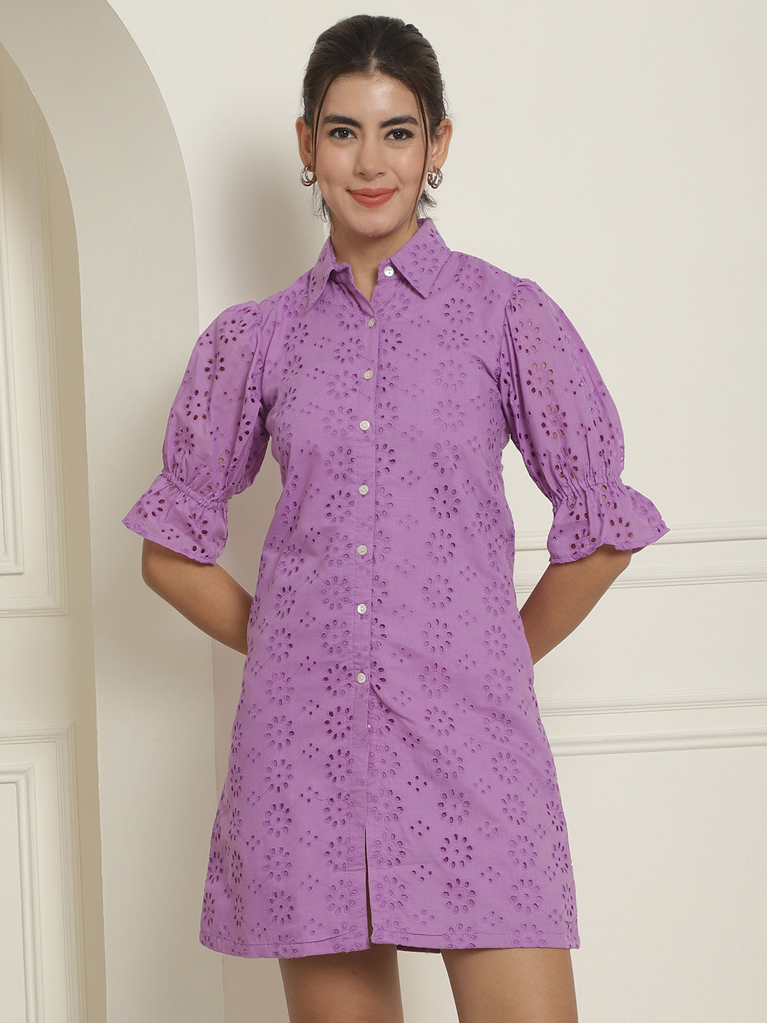 Indian Needle Women's Embroidered Cotton Dress - Purple - Distacart