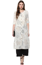 Janasya Off White Cotton Foil Print Straight kurta