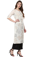 Janasya Off White Cotton Foil Print Straight kurta