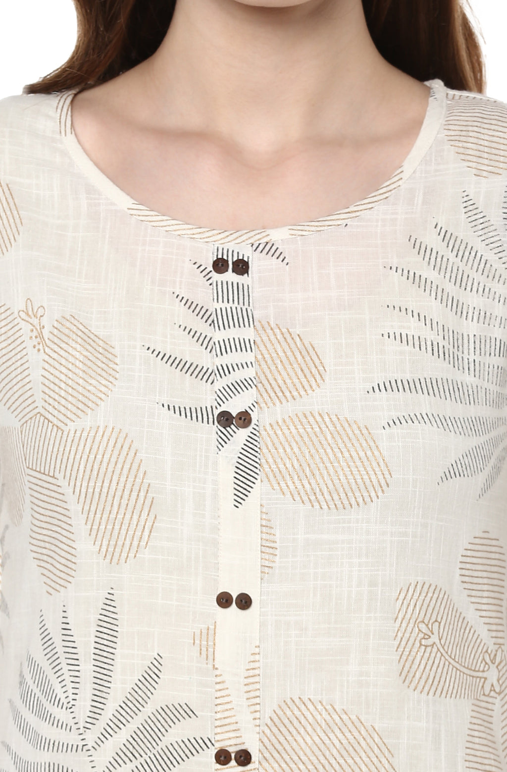 Janasya Off White Cotton Foil Print Straight kurta