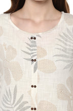 Janasya Off White Cotton Foil Print Straight kurta