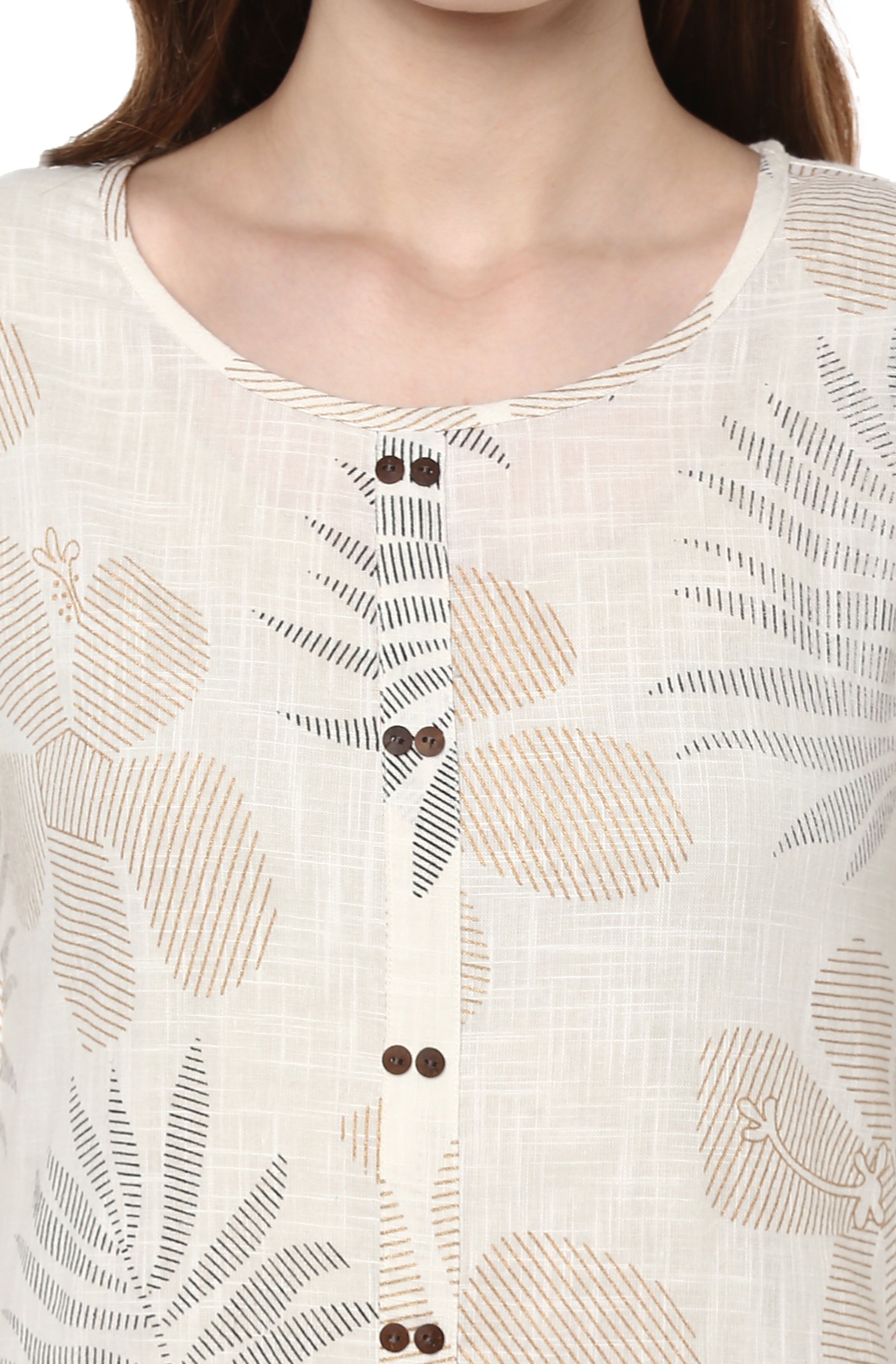 Janasya Off White Cotton Foil Print Straight kurta