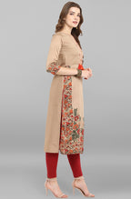 Janasya Women's Light Brown Poly Silk Floral Printed Casual Straight kurta