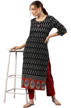 Janasya Black Cotton Ikat Straight kurta