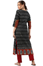 Janasya Black Cotton Ikat Straight kurta