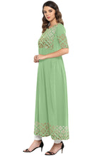 Janasya Light Green Poly Crepe Gold Print Flared kurta