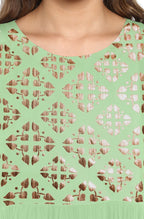 Janasya Light Green Poly Crepe Gold Print Flared kurta