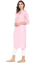 Janasya Pink Cotton Floral Print Straight kurta