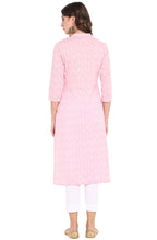 Janasya Pink Cotton Floral Print Straight kurta