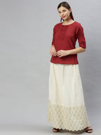 Janasya Women's Maroon Cotton Slub Solid Regular Top - Distacart