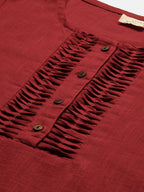 Janasya Women's Maroon Cotton Slub Solid Regular Top - Distacart