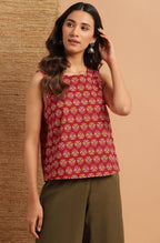 Janasya Women's Red Cotton Floral Print Regular Top - Distacart