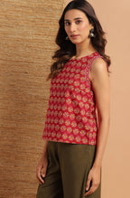 Janasya Women's Red Cotton Floral Print Regular Top - Distacart