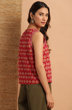 Janasya Women's Red Cotton Floral Print Regular Top - Distacart